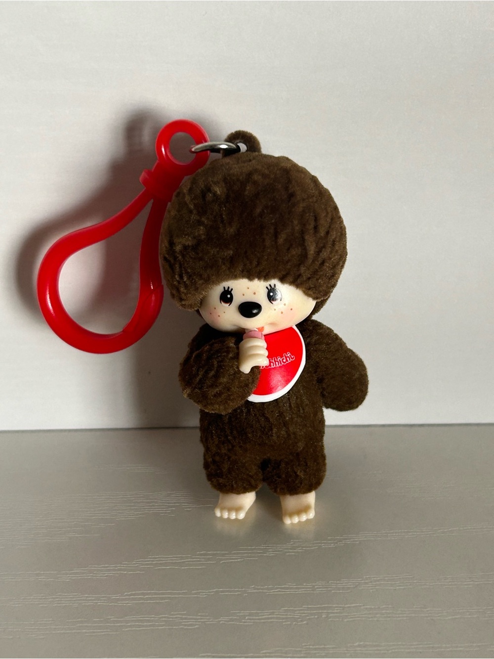 Monchhichi Red Bib Exclusive Flocked Collection Hanger Keychain - Picture 1 of 6